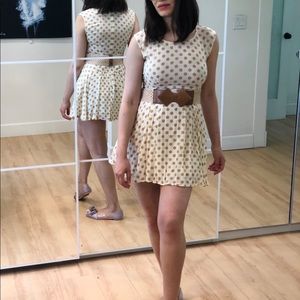 Ivory dress with tan dots pattern vintage style